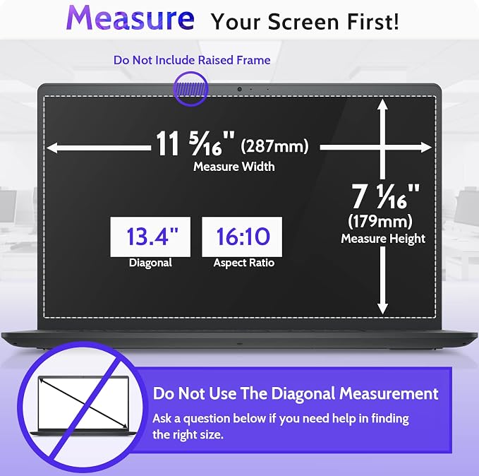 Peslv 13.4 Inch Laptop Privacy Screen Compatible With Lenovo Hp Dell Acer Asus Thinkpad Envy Xps, 16:10 Aspect Removable Anti Glare Blue Light Filter Protector, 13 In Computer Monitor Security Shield