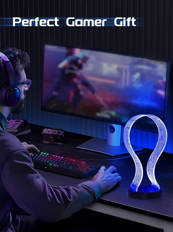 CoolGift Mart Light Up Headphone Stand with 16 Color Lights, PCB Pattern Acrylic Headset Stand with 1 USB and 1 Type-C Charging Ports, Gifts for Gamers Men Boy Father Dad and DJ Music Lovers