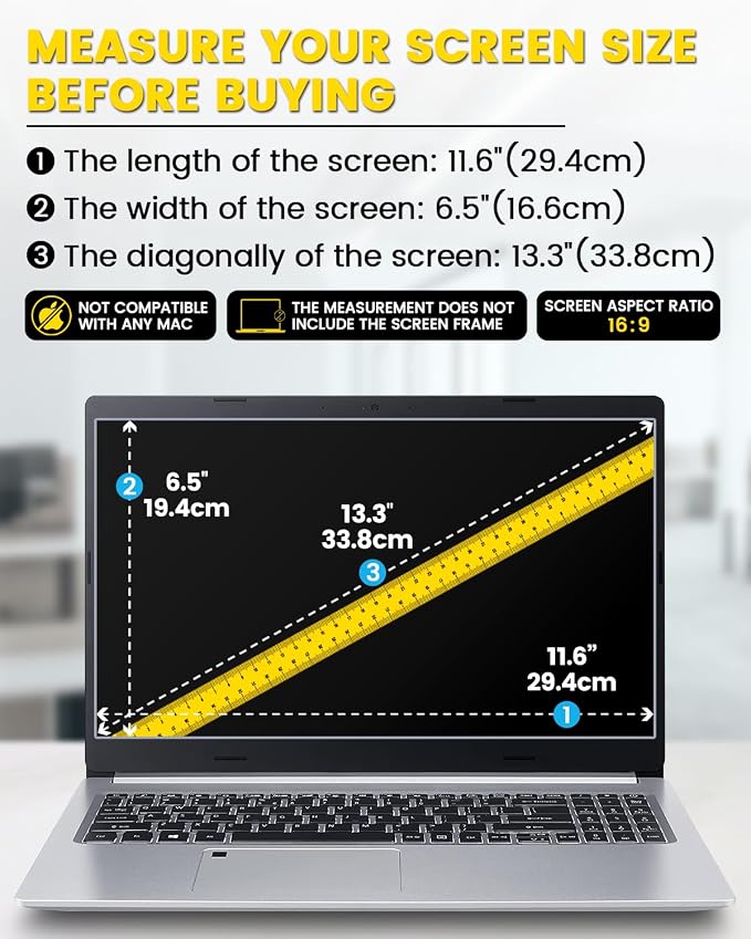 F FORITO 13.3 Inch 16:9 360°Laptop Privacy Screen Protector, Anti Peeping and Anti Glare Laptop Privacy Shield, Reduce Eye Strain & Eye Protection