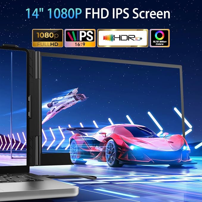 14.2" Triple Laptop Screen Extender, Ultra-Thin FHD 1080P IPS Portable Monitor for Laptop, Aluminum Alloy Tri-Screen Travel Monitor, Plug & Play for Windows/Mac/Chrome, Fits 13"-17.3" Laptops