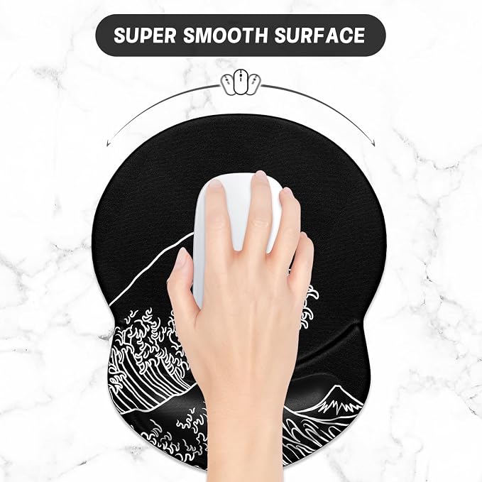 ITNRSIIET Ergonomic Mouse Pad with Gel Wrist Support Small Wrist Rest Smooth Surface Non-Slip PU Base Comfortable Office Supplies Pain Relief, 8.7 x 7.2 inches, Rolling Wave