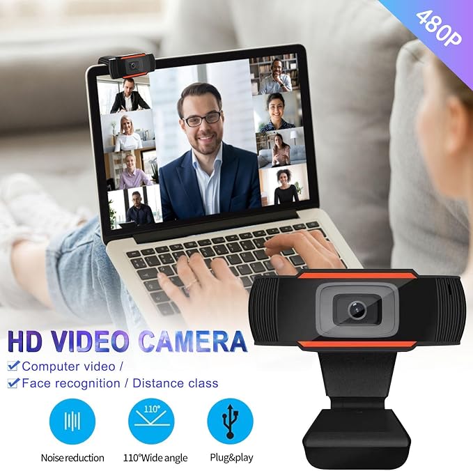 Streaming Camera 480P HD Webcam with Mic,110° Wide Angle, for Video Calling Recording Conferencing, USB Pc Camera Webcam for Pc Gaming Computer Web Cameras for Desktop Computer Accessories