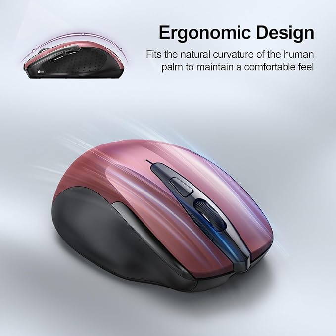 TECKNET Wireless Mouse Rechargeable, 2.4G USB-A Silent Mouse, Quiet Click, 6 Adjustable 4800 DPI, Cordless Computer Mice, Ergonomic Mice for Laptop, 6 Buttons for Chromebook, Ergo Grip - Red