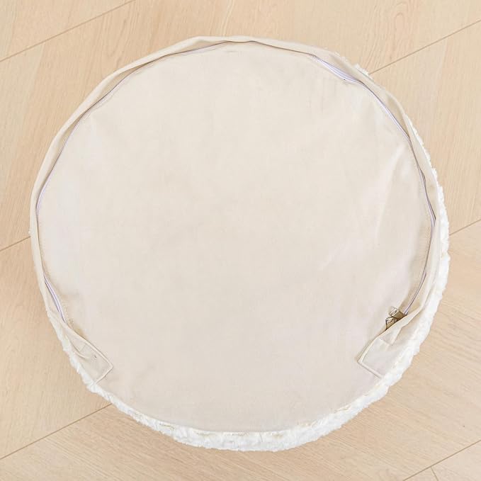 Poofieotto Unstuffed Pouf Ottoman Cover Handmade Footstool Ottoman Storage Solution Floor Pouf Footrest Cushion 20x12 Inches for Living Room Wedding Ivory