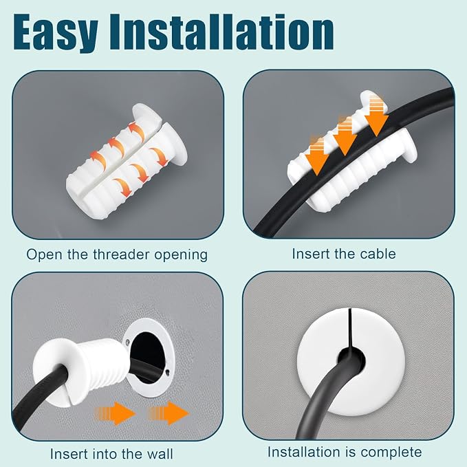 4pcs 3/4 Inch Cable Grommets for Starlink, Anti-Slip Cable Routing Kit Split Wall Hole Pass Through Bushing Grommet for Ethernet/TV Wires Waterproof Cord Protection Accessories Part(19mm Dia, White)