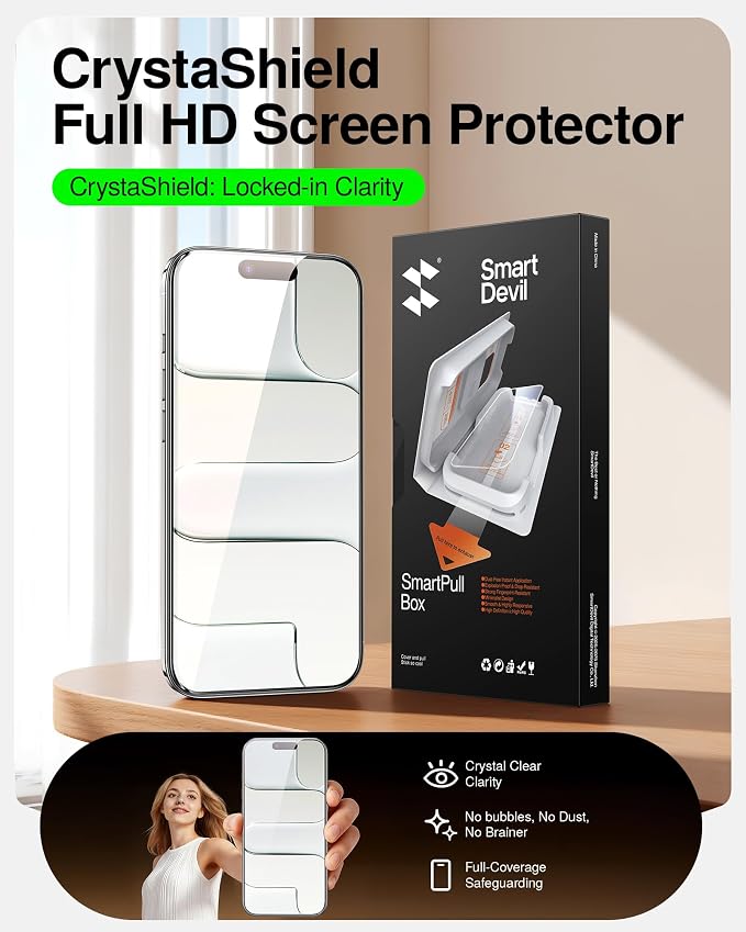 SMARTDEVIL 2 Pack Tempered Glass for iPhone Air Screen Protector, Military-Grade Shatterproof Protection, 9H Hardness, Fast & Easy Installation, Case Friendly Design