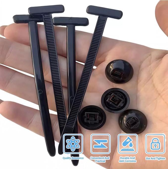 Nylon Universal Cable Tie Buckle - 50PCS Heavy Duty Self-Locking UV-Resistant Zip Ties with Push Mount Clips, Automotive Plastic Cable Rivet Fasteners for Car Engine Guard Fender Trunk Daily Repair