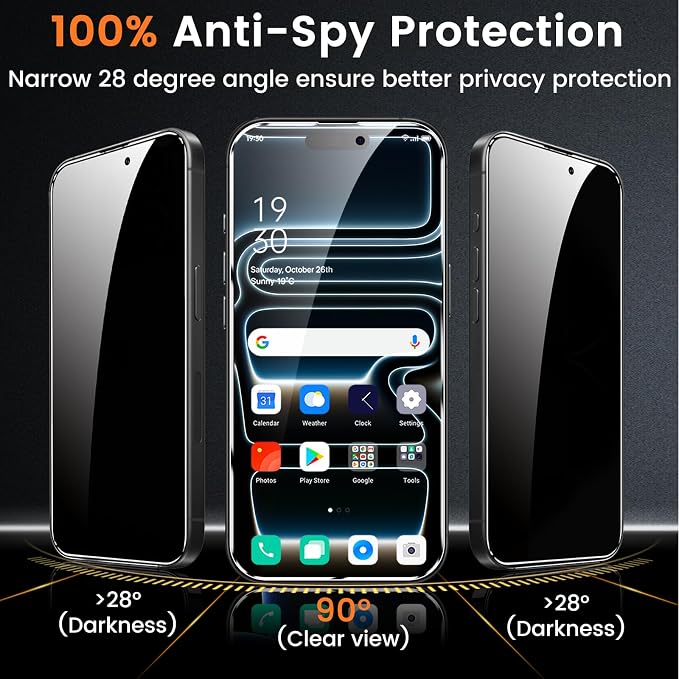 Lesakit 4 Pack Privacy Screen Protector for iPhone 17 Pro 6.3-Inch with 4 Pack Camera Lens Protector, Anti Spy Tempered Glass Film 9H Hardness Bubble Free Case Friendly