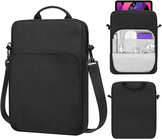 MoKo 9-11 Inch Tablet Sleeve Bag Handle Carrying Case with Shoulder Strap Fits New 11-inch iPad Pro M5/iPadAir M3, i-Pad 10 10.9, iPad 9/8/7th 10.2, i-Pad Air 5/4th 10.9, Tab S8/S9 11, Black