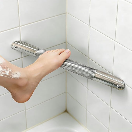 Shower Foot Rest Bar– Stainless Steel Shower Foot Rest for Shaving Legs with Non-Slip Grip, Space-Saving & disassembly Design for Bathroom– Brushed Nickel