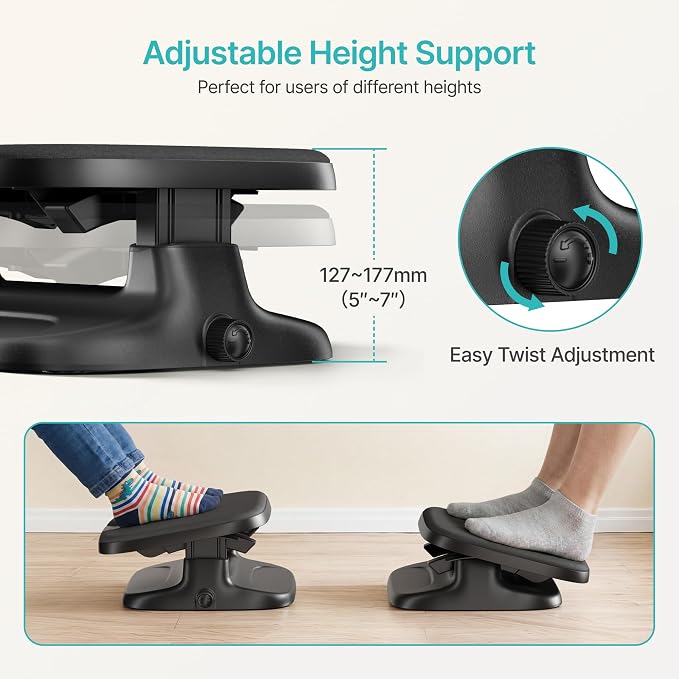 PEGZONE Under Desk Footrest, Adjustable Foot Rest with Height and Degree Angle,Ergonomic Desk Foot Rest with Memory Foam, Foot and Leg Rest for Home & Office