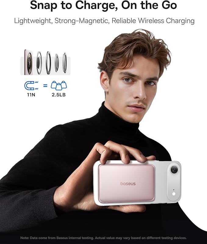 Baseus Picogo Power Bank, 0.3" Ultra Slim 5000mAh MagSafe Battery Pack, Upgraded CCC Certified and Polished Alloy Magnetic Portable Charger, Wireless Charger for iPhone 17/16/15/14/13/12