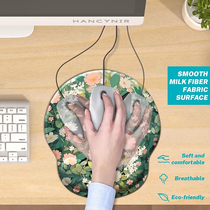 Hancynir Ergonomic Mouse Pad Wrist Support, Flower Cat Gel Mouse Pads with Wrist Rest, Cute Funny Computer Mousepad for Desk Laptop, Comfortable Mouse Pad for Work Accessories Office Supplies Decor
