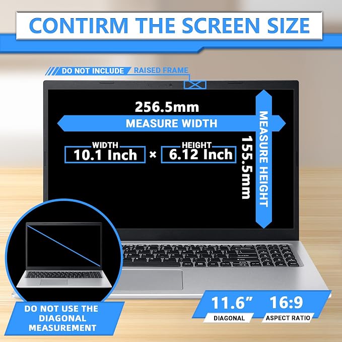ZOEGAA Magnetic Laptop Privacy Screen 11.6 Inch 16:9, for HP Dell Acer Asus Samsung Lenovo Thinkpad, Removable Privacy Screen Laptop, Anti Spy, Anti Glare, Blue Ray Reduction