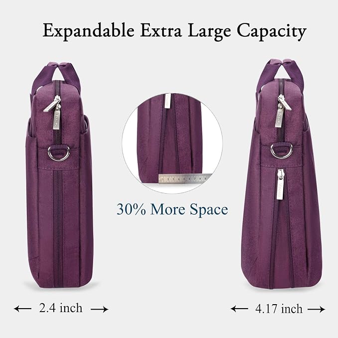 Voova Laptop Bag Case 15 15.6 16 Inch, Computer Sleeve Messenger Bag with Shoulder Strap Expandable Waterproof Business Briefcase for Women Ladies to Work Travel School, Fit 14-16 Inch Laptop,Purple
