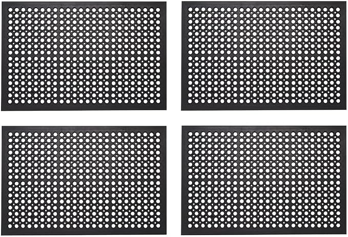 Envelor Anti Fatigue Mat 4 Pack Rubber Floor Mats Door Mat Non Slip Drainage Mat for Entryway, Kitchen, Restaurant, Garage, Heavy Duty Use Doormat, Commercial Floor Mat Industrial 24 x 36 Inches
