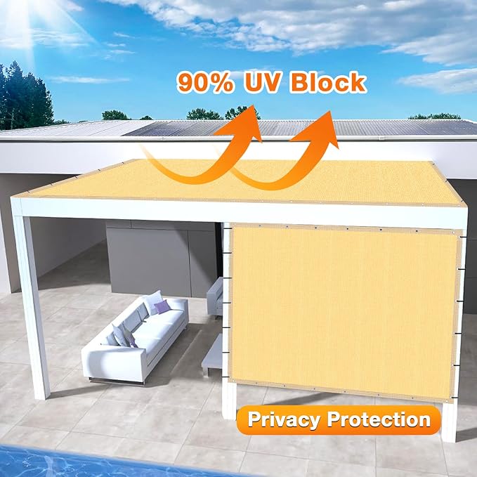 Artpuch Outdoor Pergola Shade Cover 8x15 FT Sun Shade Cloth with Grommets Sand 90% UV Protection Canopy Patio Privacy Screen (Customized Available)
