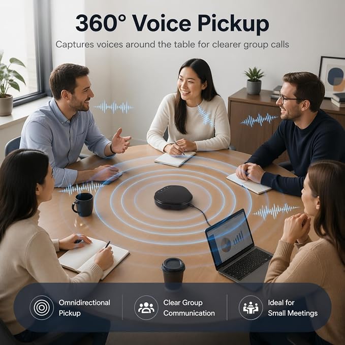 USB Speakerphone for PC, Conference Speaker and Microphone, Plug and Play, AI Noise Reduction and Echo Cancellation, Touch Controls, One-Tap Mute, LED Indicator, for Computer Desktop