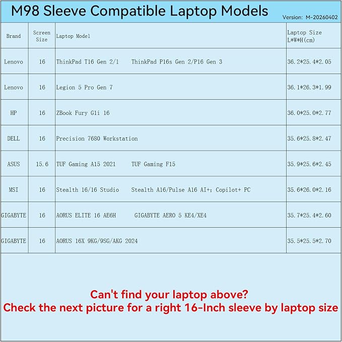 Smatree M98W Hard Protective 16 inch Laptop Sleeve Case Compatible for Lenovo ThinkPad P16/P16s/T16/Legion 5 Pro, HP ZBook Fury/DELL Precision/ASUS TUF, MSI Pulse/Stealth, for GIGABYTE,White(X8292W)