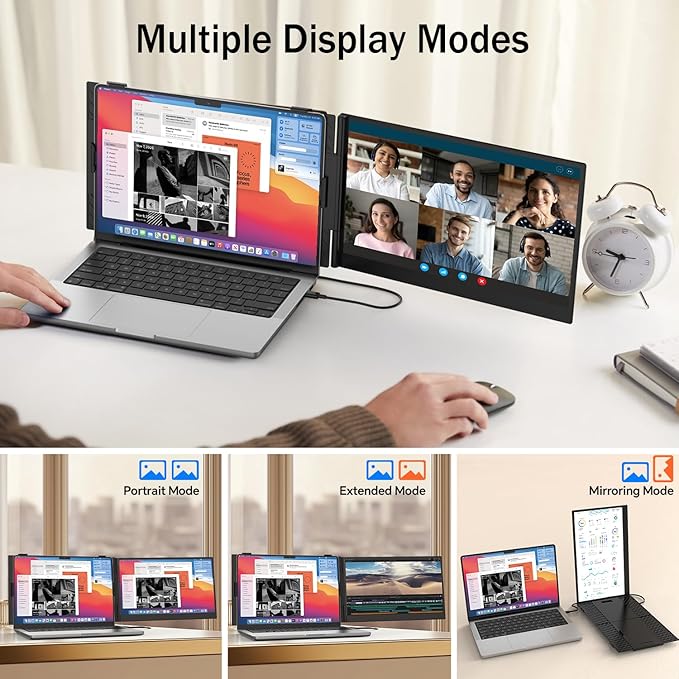 14" Laptop Screen Extender, Ultra-Thin 0.17" FHD 1080P IPS Portable Monitor for Laptop, Dual Monitor Extender, Plug & Play, Work with Windows/Mac/Chrome, Fits 13"-17.3" Laptops