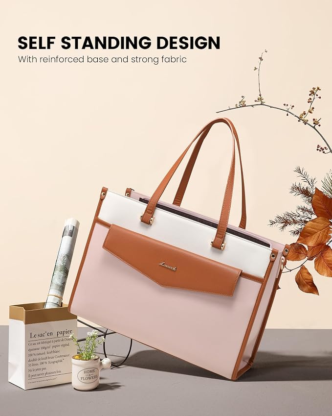 LOVEVOOK Laptop Bag for Women, 15.6'' Laptop Tote Purse 2-in-1 Professional Work Bag Business Briefcase with Clutch Purse, Waterproof Leather Computer Handbag for Teacher Office Travel