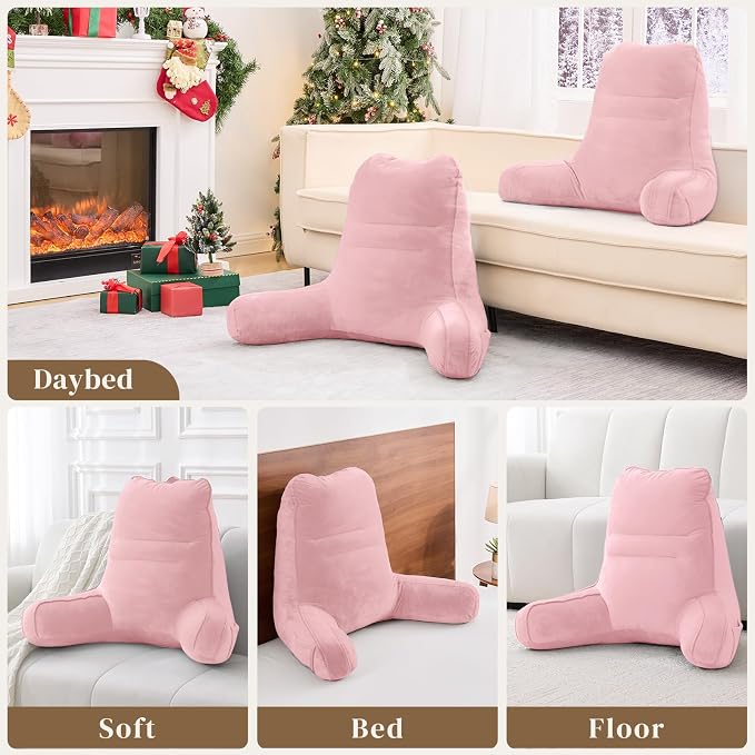 Sasttie Reading Pillow, Pillows for Reading or Relaxing – Ergonomic Support for Head, Neck, Back, and Lumbar, 21-Inch, Light Pink