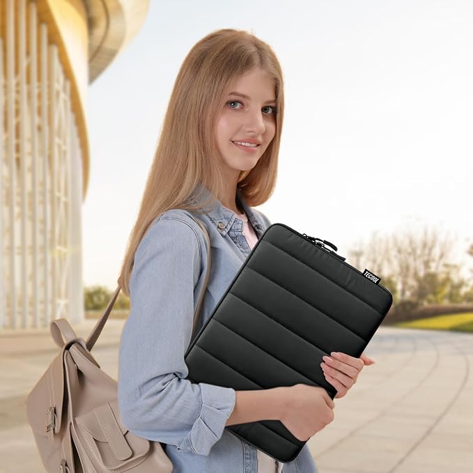 TECOOL Puffy Laptop Case 14 inch, Laptop Sleeve 14 inch for 14" Lenovo Thinkpad Ideapad HP EliteBook Pavilion Dell Chromebook, Protective Waterproof Sleeve 14 inch Computer Bag with Small Case,Black
