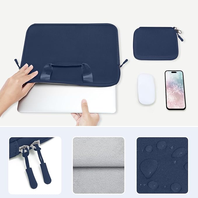 MOSISO Laptop Case 13.3 inch, 13-13.3 inch Laptop Sleeve Bag Compatible with MacBook Air/Pro 13 / Pro 14, HP Dell ASUS, Neoprene Carrying Computer Bag with Handle&Detachable Small Case, Navy Blue