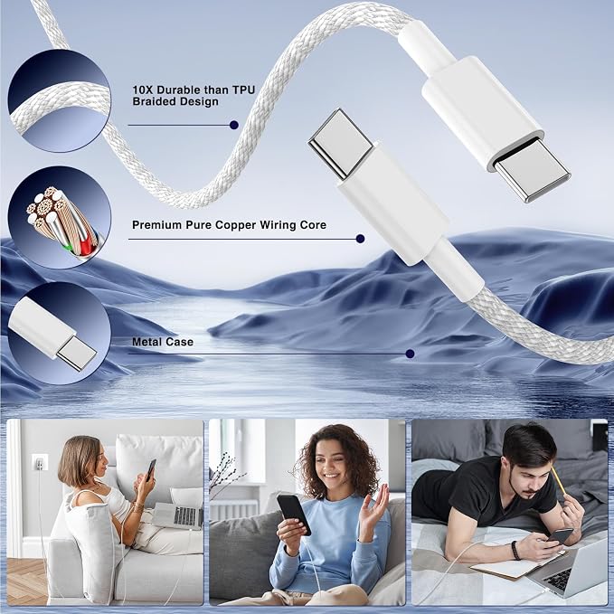65W Super Fast Charging USB C for iPhone 17 16 Pro Max,3 Port 100W PD USB C Charger Block & 3/6/6/10FT Braided Type C Cord for iPhone 17 16 Pro,iPhone 15 Pro Max,for Samsung S26 Ultra/MacBook Pro/Air