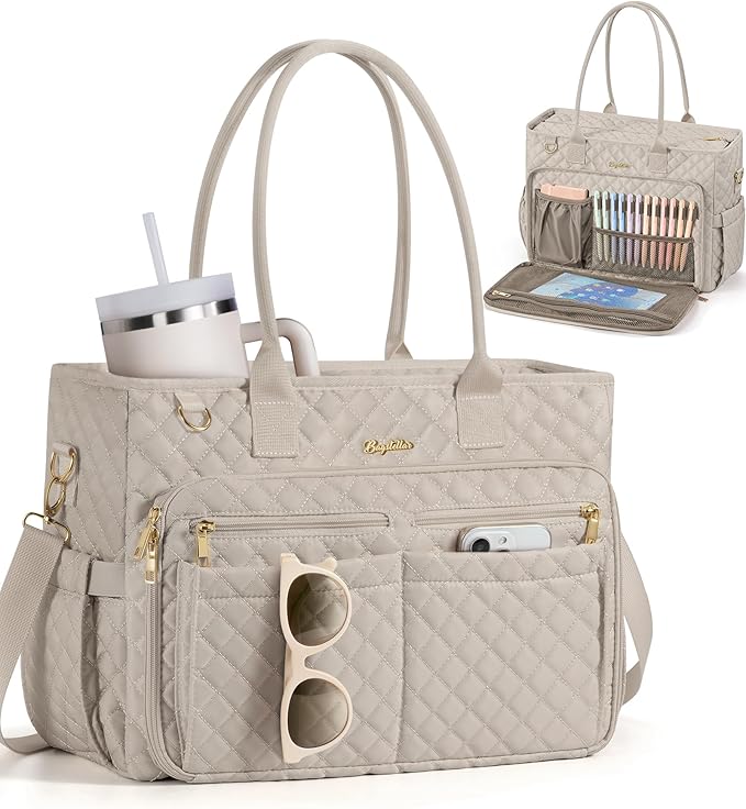 Bagstellar Teacher Bags for Women, 15.6 inch Laptop Work Tote Bag Quilted Nurse Bible Computer Shoulder Bag for School Travel | Dream Tote Work Bag