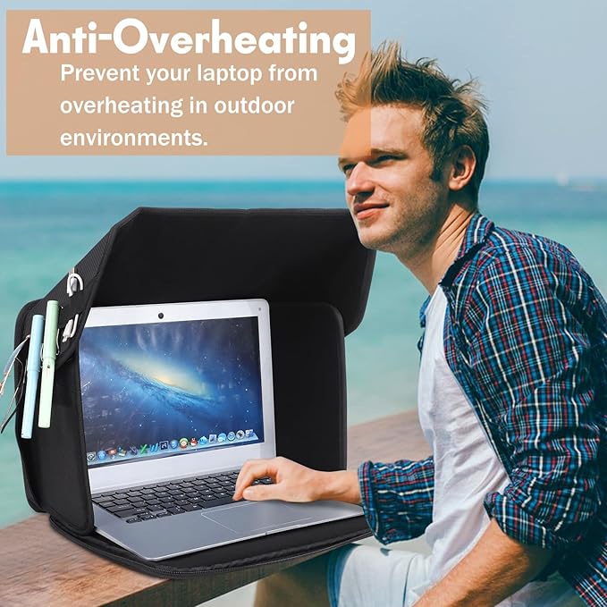 Laptop Sun Shade Laptop Sun Glare Shield Privacy Screen Hood Lightweight Laptops Sunshade Bag for Working Outside Portable Shield Cover 12-14'' (Patent Pending)