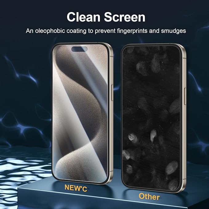 NEW'C 3x for iPhone 15 Pro Max Screen Protector (6.7 inches)+ 3x Camera Lens Protector, Sensor Protection, Case Friendly Tempered Glass Film + Dust Plug- Easy installation tool include