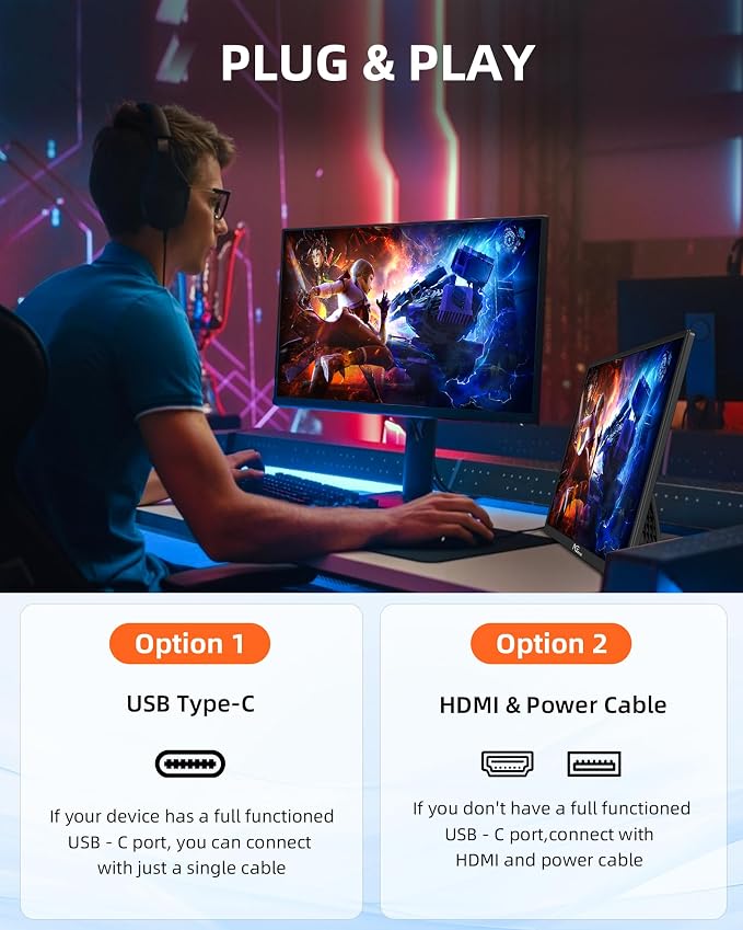 NGTeco 16" Extended Monitor Portable 1200P IPS, 360° Foldable Stand, USB-C HDMI Plug&Play, Built-in Speakers, Laptop Screen Extender for PC/Mac/Phone/Xbox/Switch