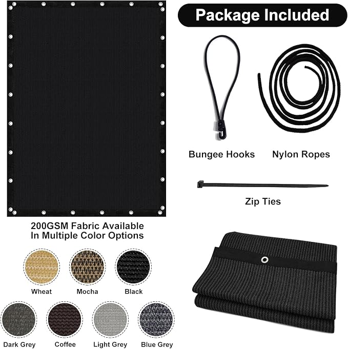 Artpuch 90% Sun Shade Cloth, 8 x 16 FT Pergola Shade Cover Canopy with Grommets, Sun Screen Fabric Tarp for Patio, Outdoor, Garden, Backyard, Black