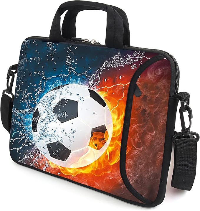 AMARY 17" Laptop Shoulder Bag Carrying Case Adjustable shoulder straps, comfortable handle, front pocket for storing mouse (Soccer)