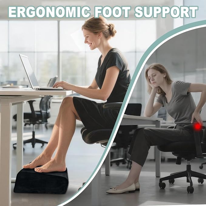 3 Adjustable Heights Foot Rest for Under Desk at Work - Ergonomic High Density Foam Footrest with Washable Cover, Foot Stools for Office, Home, Gaming (Black)