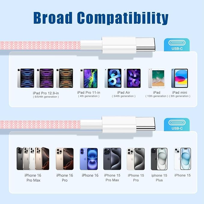 USB C to C Fast Charger Cable 10ft, Long Type C to USB C Charging Cord Wire for iPhone 17 Pro Max/17 Air/16 Pro/15 Plus,MacBook Pro 2021/2020/2019/2018,iPad 12.9/11 inch/Mini/Air,Samsung Galaxy