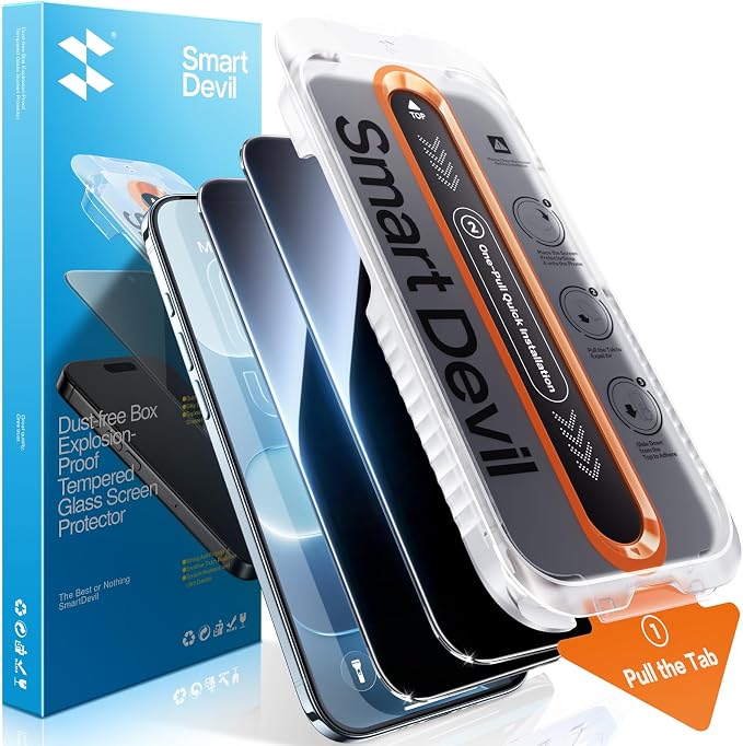 SMARTDEVIL 2 Pack Privacy Screen Protector for iPhone Air, Anti-Spy Tempered Glass Film, 9H Hardness Military Grade Shatterproof, Easy to Install, Auto Bubble-Free and Dust-Free Box, Case Friendly