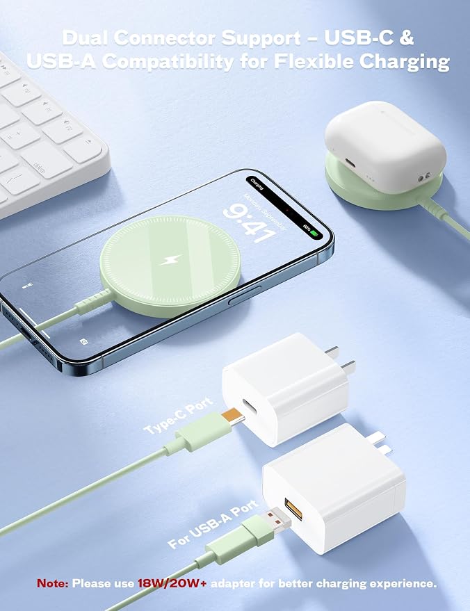 Magnetic Wireless Charger Fast Charge Strong Magnet Charging Pad for iPhone 17/16/15/14/13/12 - Series&AirPods Pro 4-2, Daul Ports, Case-Friendly, Ultra-Slim & Portable for Travel Nightstand Desk
