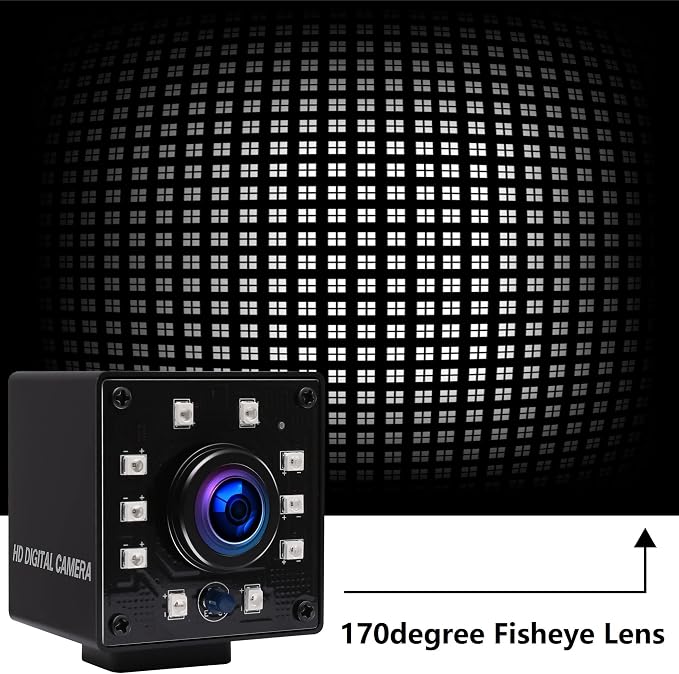 ELP Camera USB 1080P Wide Angle Fisheye 170degree IR LED Infrared Webcam PC Camera with Mini Housing Webcamera for Raspberry Pi Linux Windows Android Mac Os