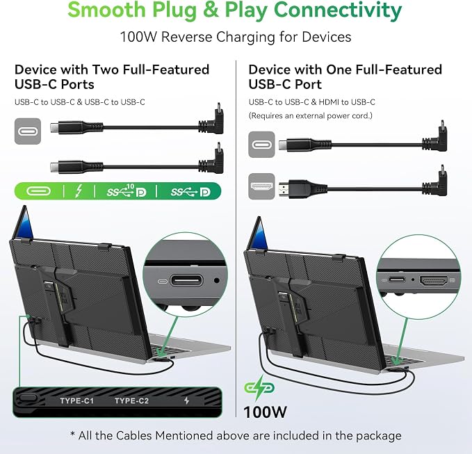 Blackview Laptop Screen Extender, 14" 1080P FHD IPS Triple Portable Monitor, Ultra-Slim Travel Dual Monitor Fit for 13"-17.3" Laptops, USB-C Plug&Play Extended Screen for Windows/Mac/Android/Switch