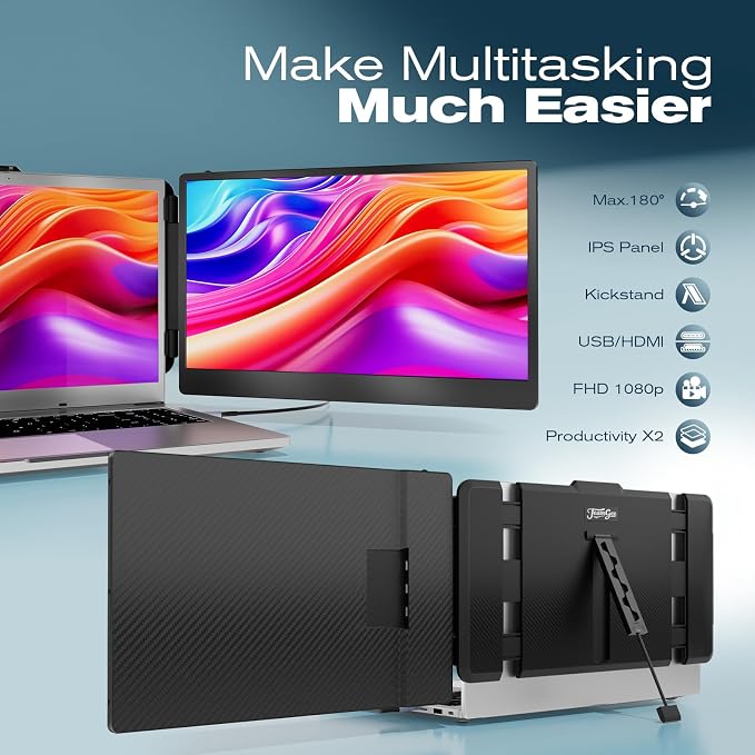 Teamgee Laptop Screen Extender, 14" IPS 1080 FHD Portable Monitor with Built-in Speakers & Kickstand, Compatible with Mac Windows Android Dex Harmony, S1 Laptop Monitor Extender Fits 13"-17" Laptops