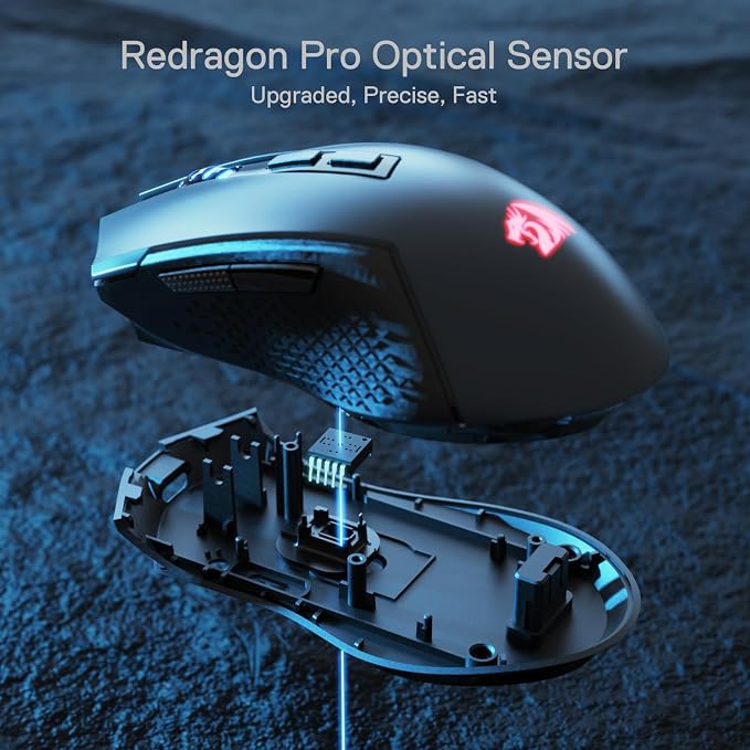 Redragon M693 LIT Wireless Gaming Mouse, 12800 DPI Mice w/ 3-Mode Connection, BT & 2.4G Wireless, 7 Macro Buttons, Reliable Power Capacity for PC/Mac/Laptop