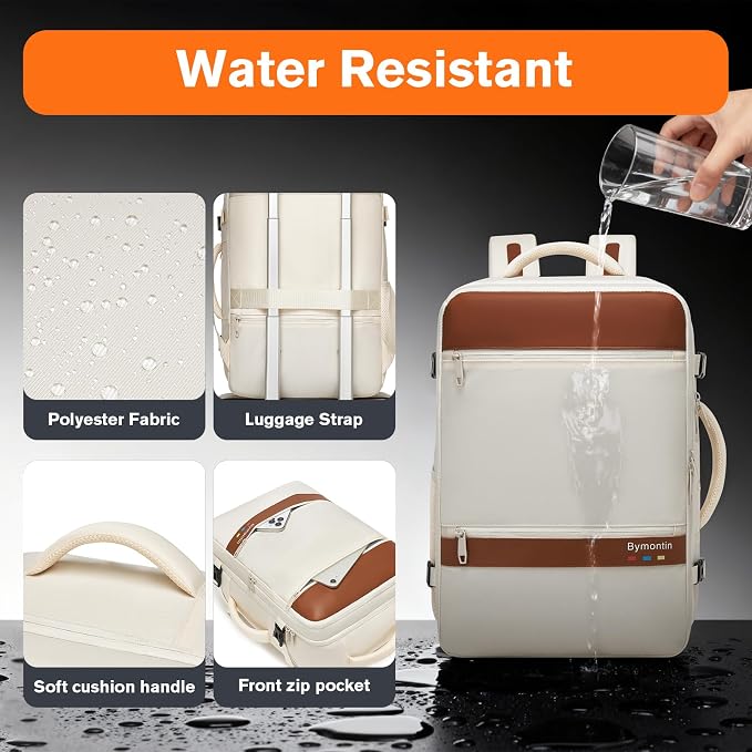 Smart Suitcase-style Laptop Backpack, 25L / 35L Practical Travel Bag for Work, Leisure & Flight, Luggage-Style Commuter Pack (Beige, 25L)