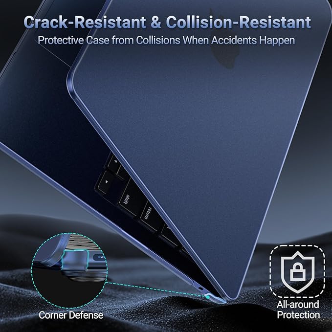 MOSISO for MacBook Air 15 inch Case M5 2026 M4 M3 M2 2025-2023 A3448 A3241 A3114 A2941, 4 in 1 Kit Seamlessly Closes Anti-Fingerprints Matte Hard Shell,Great for Business Travel Study, Midnight Clear