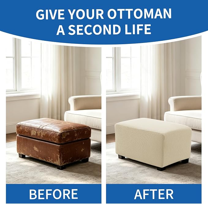 Ottoman Covers Ottoman Slipcovers Folding Storage Stool Washable Furniture Protector,Elastic Foot Stool Foot Rest Protector for Living Room Bedroom,Medium,Beige Yellow