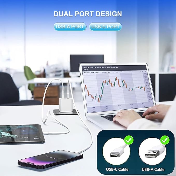 4 Pack USB C Charger Block,20W USB-C & USB-A Port Charger，for i Phone 17/16/15/14/13/12/11/X/8, i Pad and More (5P White)