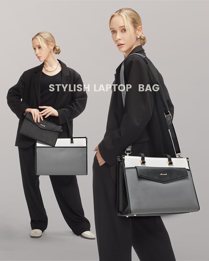 LOVEVOOK Laptop Bag for Women, 15.6'' Laptop Tote Purse 2-in-1 Professional Work Bag Business Briefcase with Clutch Purse, Waterproof Leather Computer Handbag for Teacher Office Travel