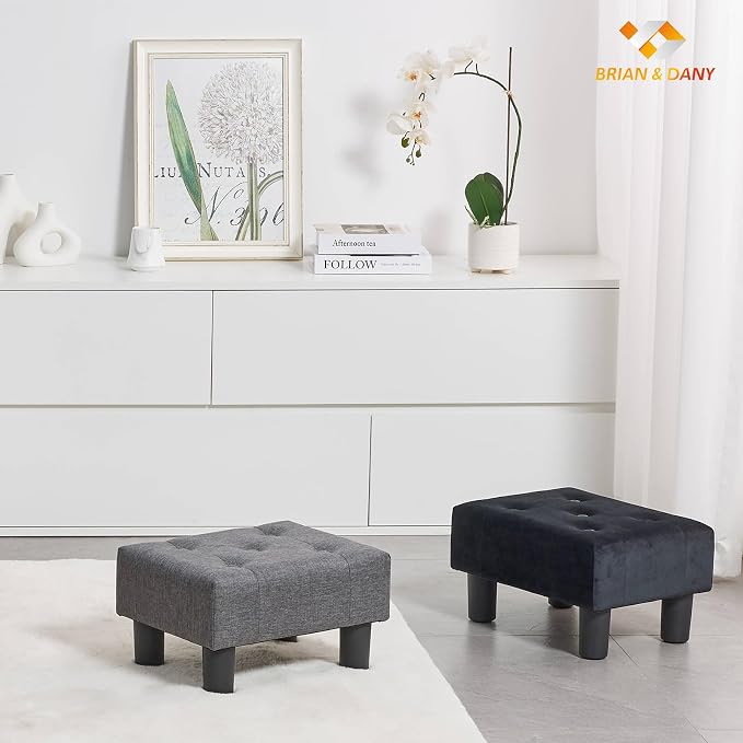 BRIAN & DANY Small Foot Stool, Velvet Foot Stools with Legs, Stable Small Footstool for Living Room, Black