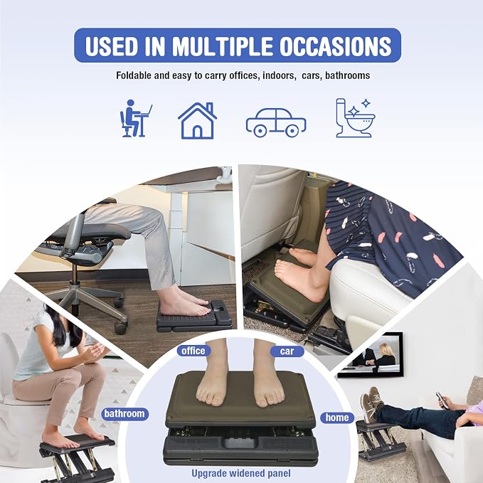 Foot Rest for Under Desk at Work 4-Level Height Adjustable, Lengthen Ergonomic Foldable Footrest for Office, Gaming,Computer, Soft & Removable Pad Desk Foot Stool for All Seasons (Brown Plus)